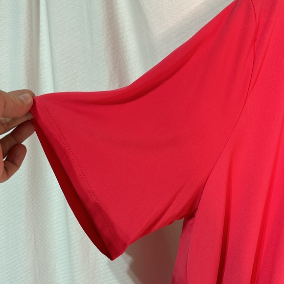 Grace 2x coral polyester spendex hi low hemline short sleeve slight scoop nwt - Picture 5 of 8